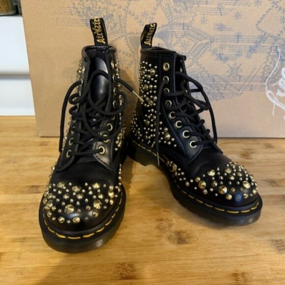 NWOT - Dr Martens 1460 Midas Smooth Leather Gold Studded Boots – RARE - Picture 4 of 16